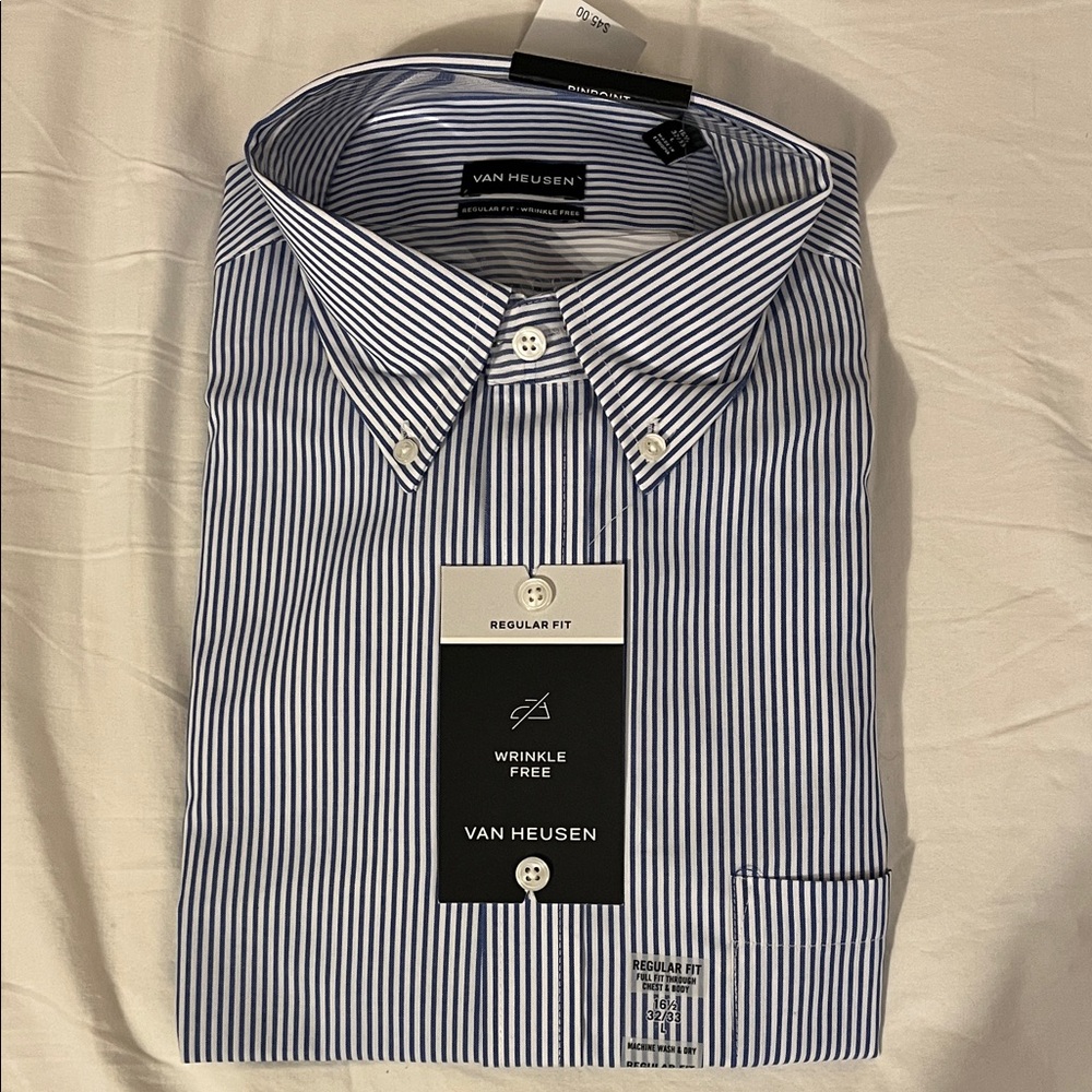 Van Heusen Men's Classic White and Blue Pinstripe Shirt